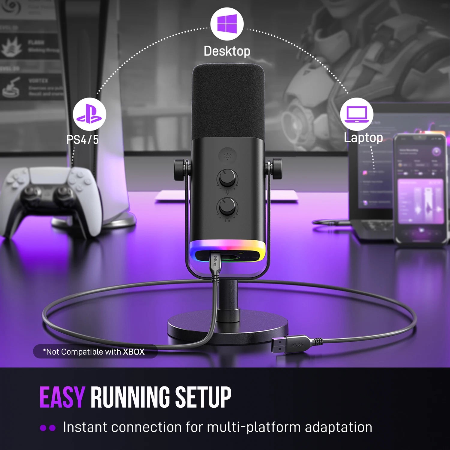 Dynamic Microphone with RGB Control/Headphone