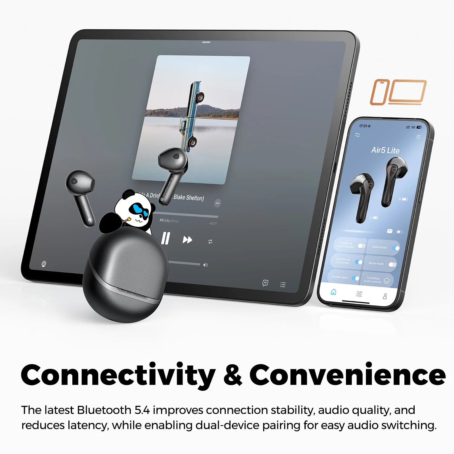 Air5 Lite Bluetooth V5.4 Earbuds LDAC Hi-Res Audio Wireless Earphone