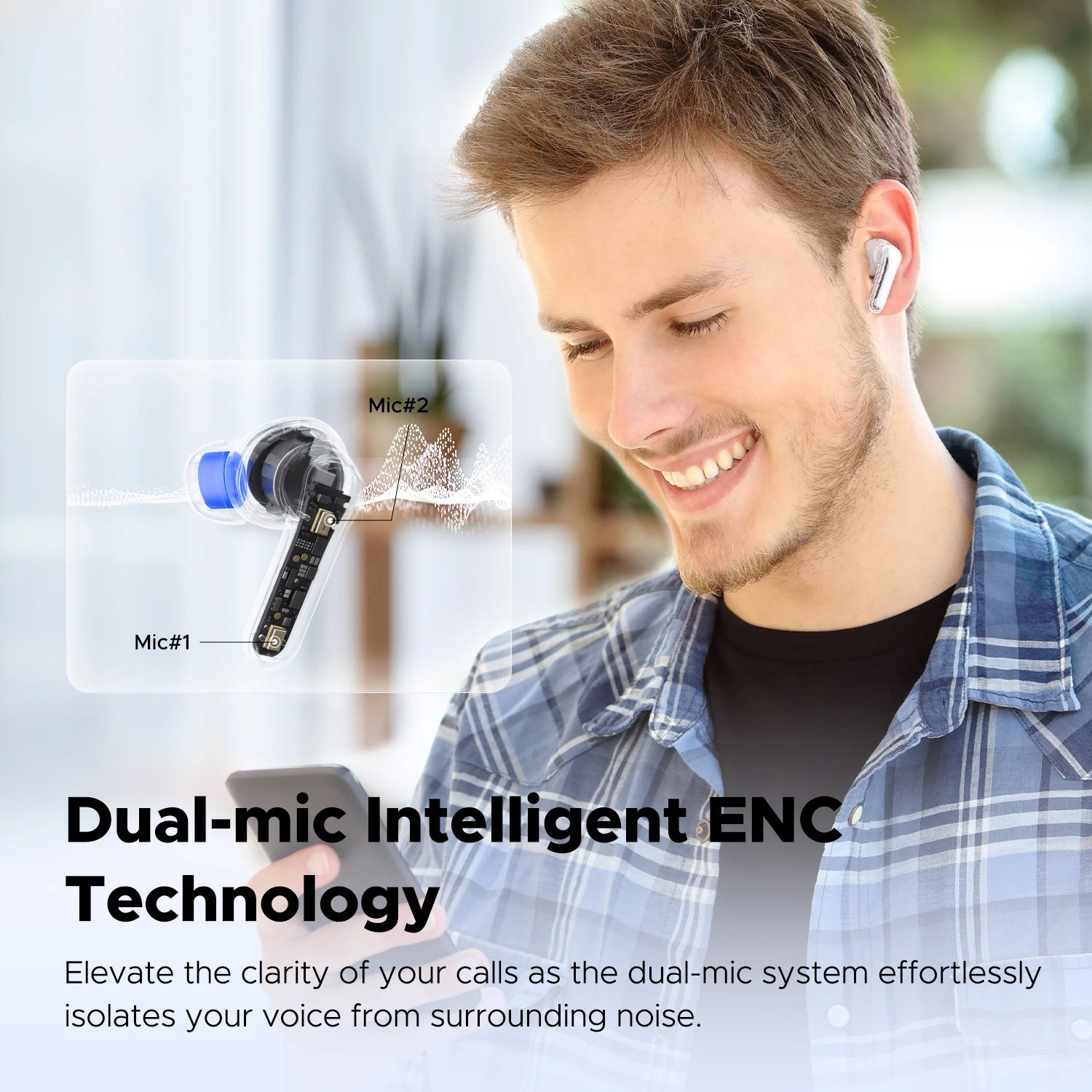 Clear Transparent Series Bluetooth 5.3 True Wireless Earbuds with Dual ENC Mic