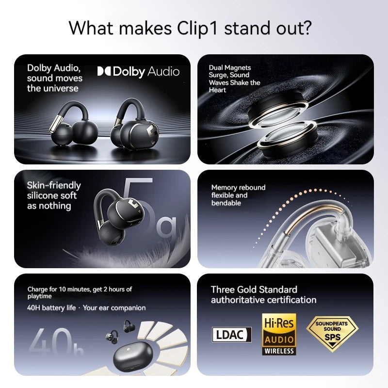 Clip1 Wireless Bluetooth Earphones Dolby Sound LDAC
