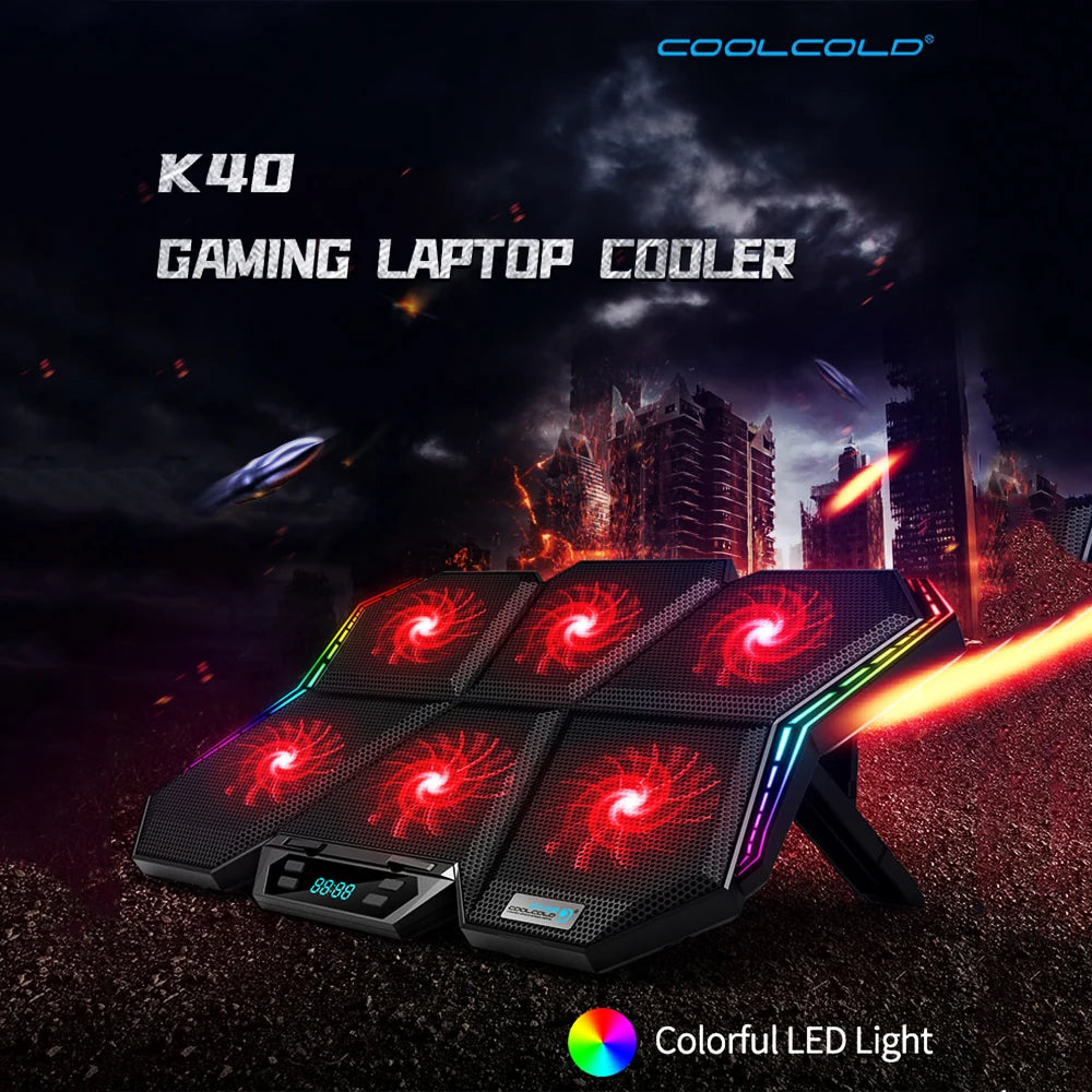 K40 RGB Laptop Cooler 6-fan with Adjustable Wind Speed Stand