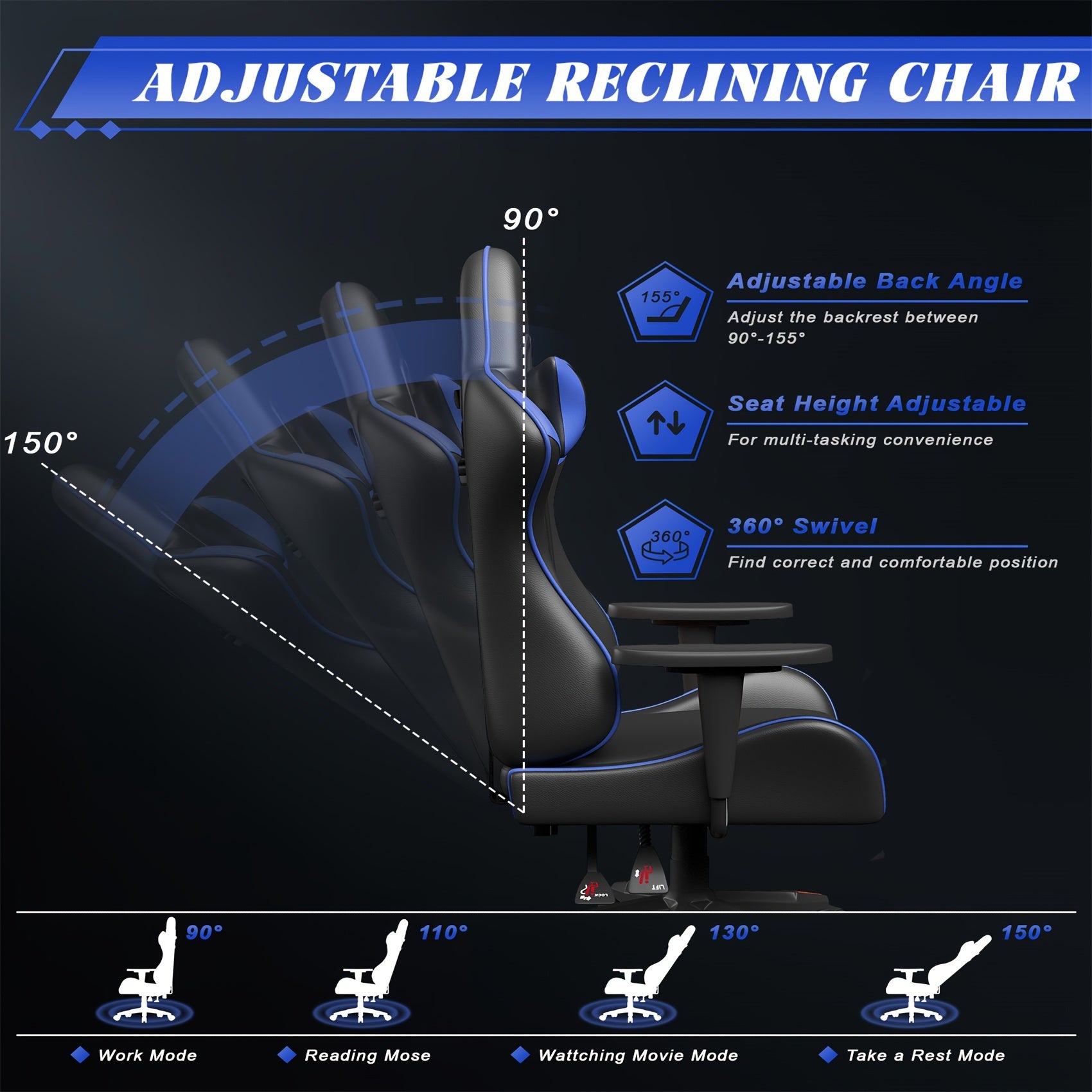 Adjustable Height Swivel Ergonomic Gaming Chair
