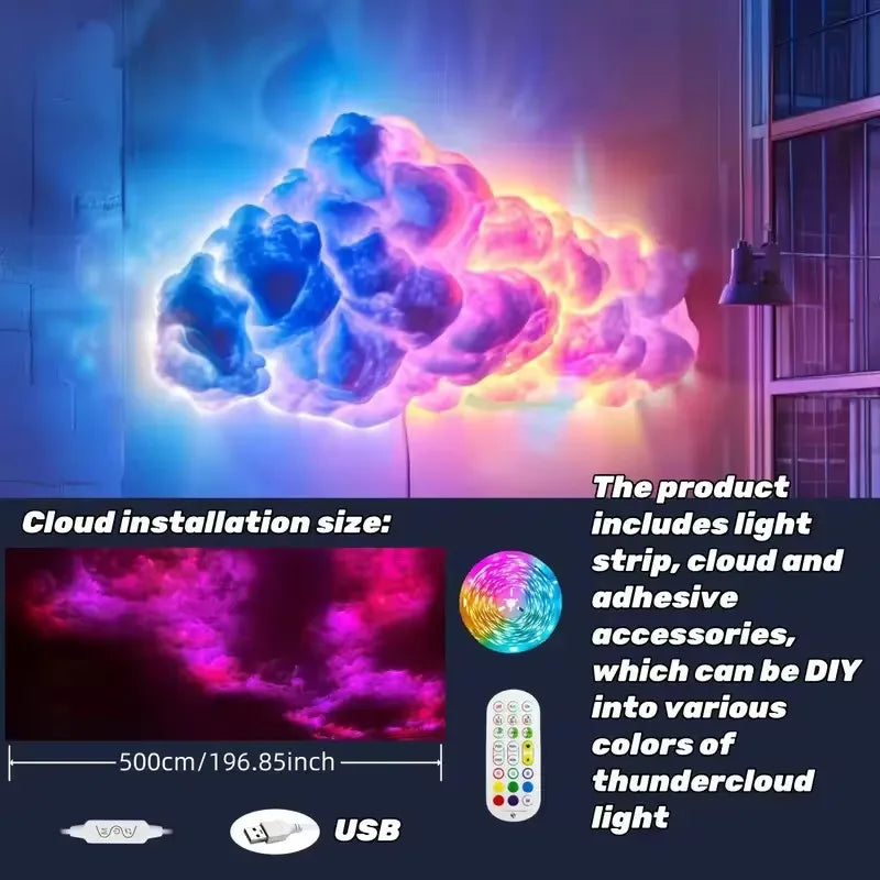 Cloud LED Lights Music Sync 3D Thundercloud Ceiling Lamp