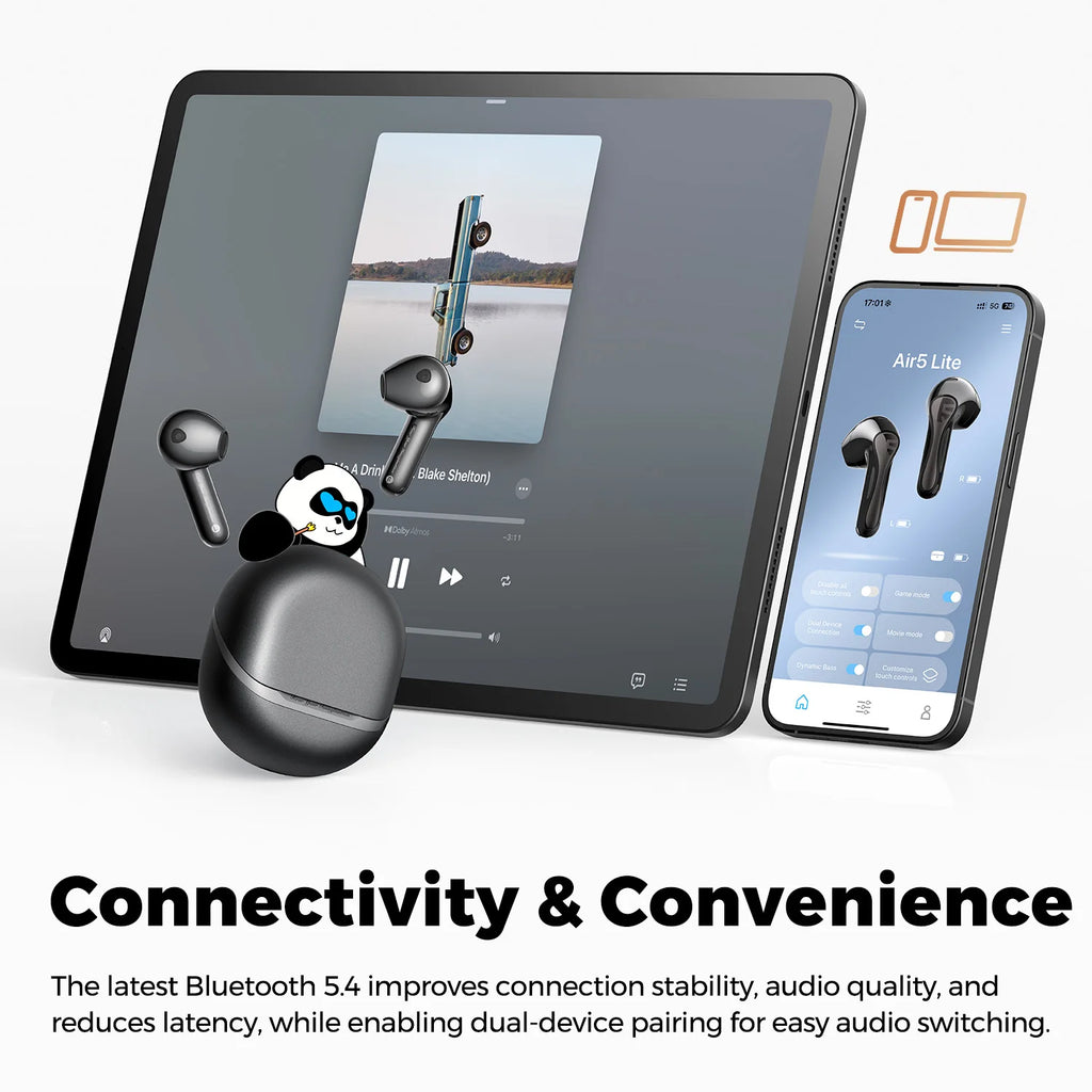 Air5 Lite Bluetooth V5.4 Earbuds LDAC Hi-Res Audio Wireless Earphone
