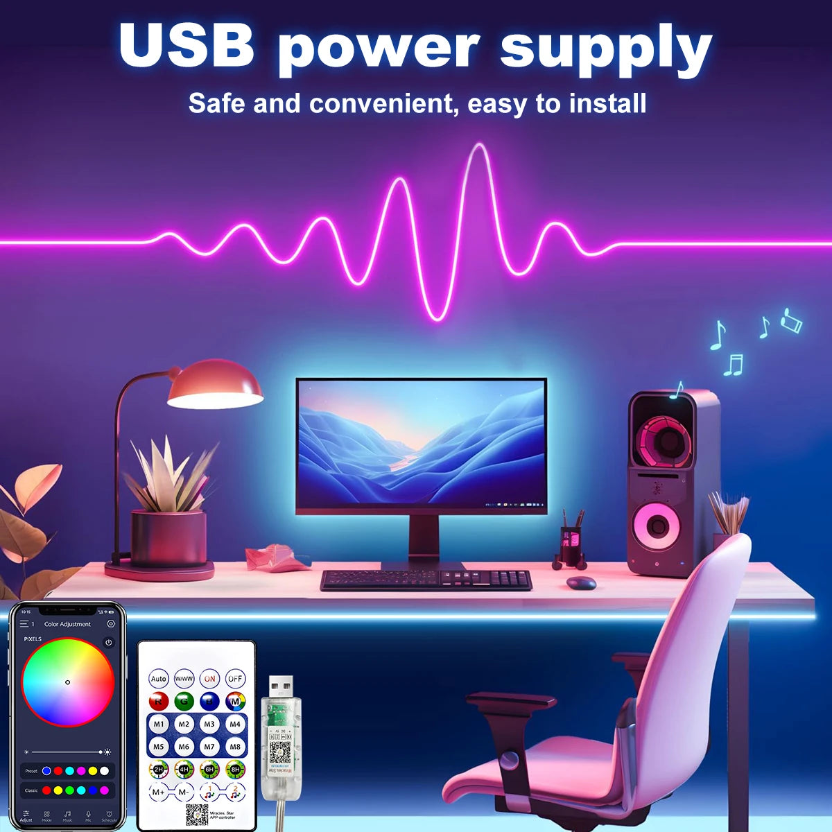 RGB Neon Strip Light 1M 2M 3M 5M USB