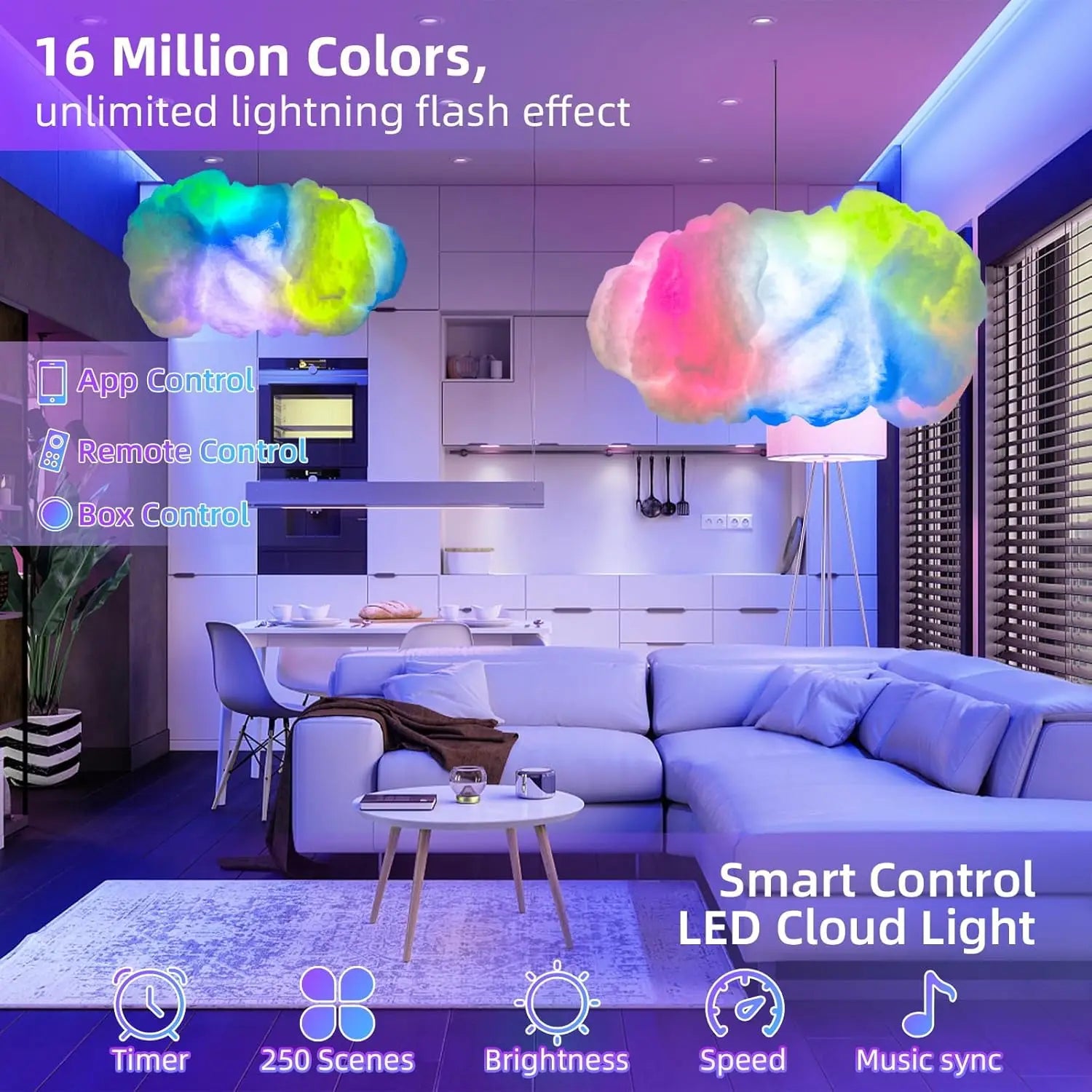 Cloud LED Lights Music Sync 3D Thundercloud Ceiling Lamp